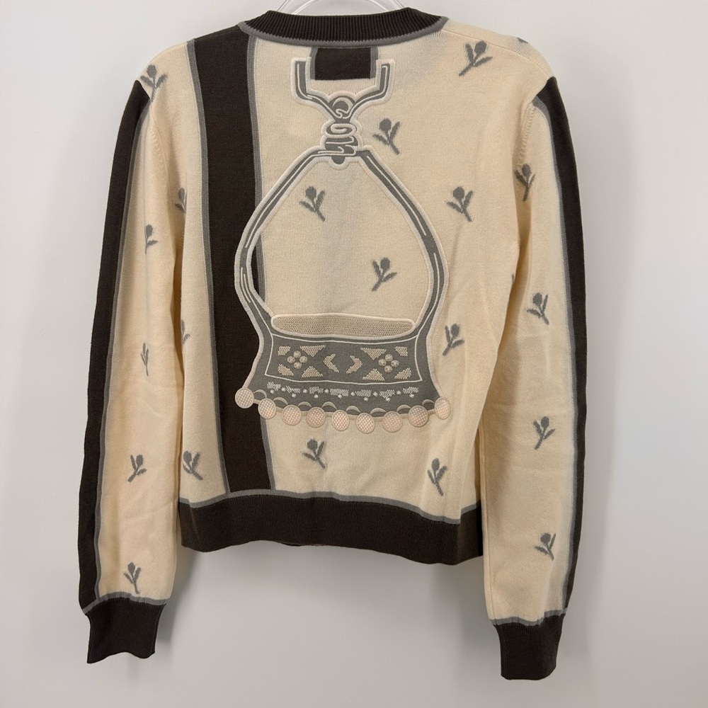 Hermes Embroidered Cardigan Brides de Gala Gris Titane and Beige 36/4-6 Nwt - Picture 6 of 11